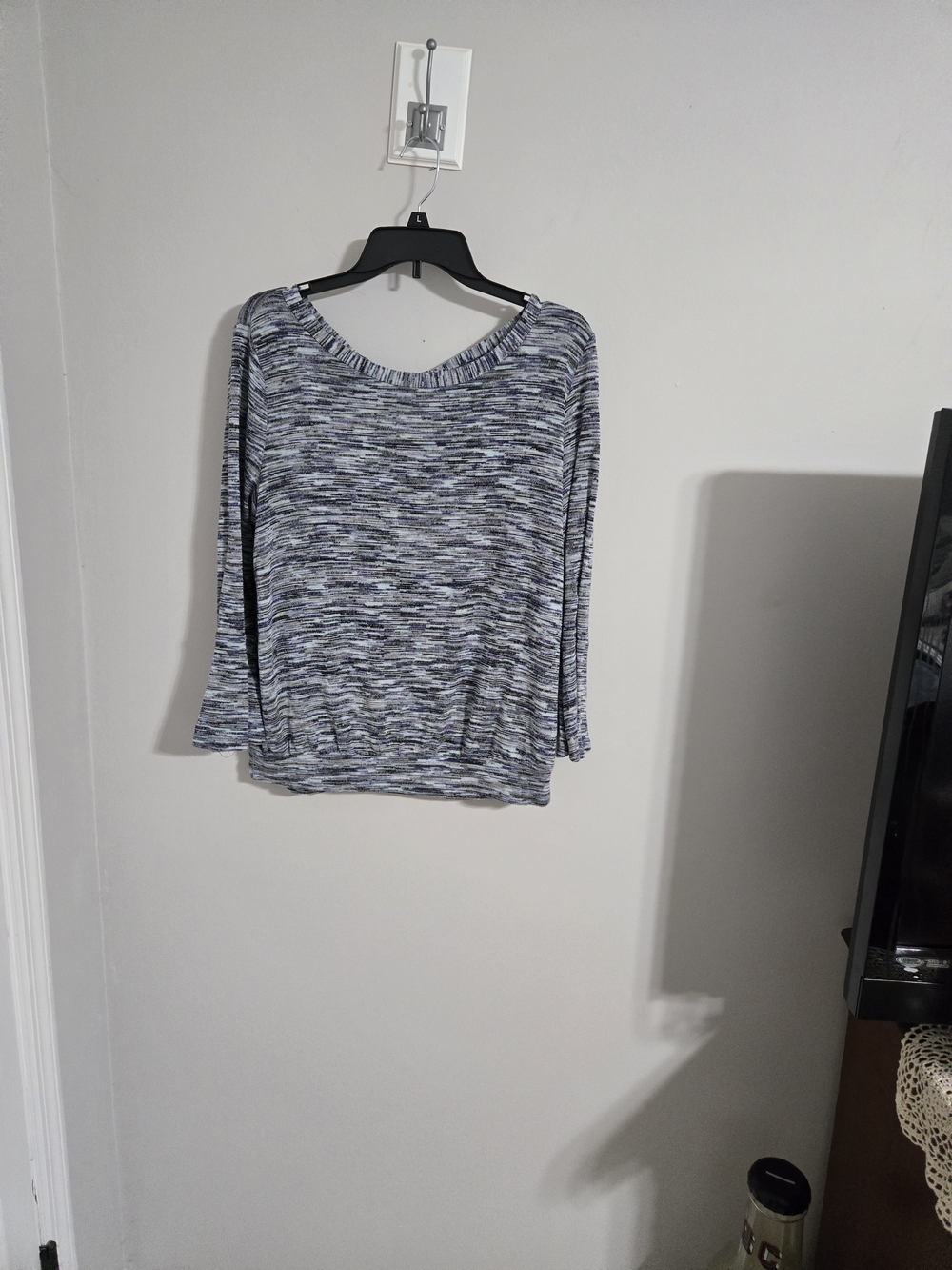 LOFT Heathered Blue Scoop-Neck Knit Top